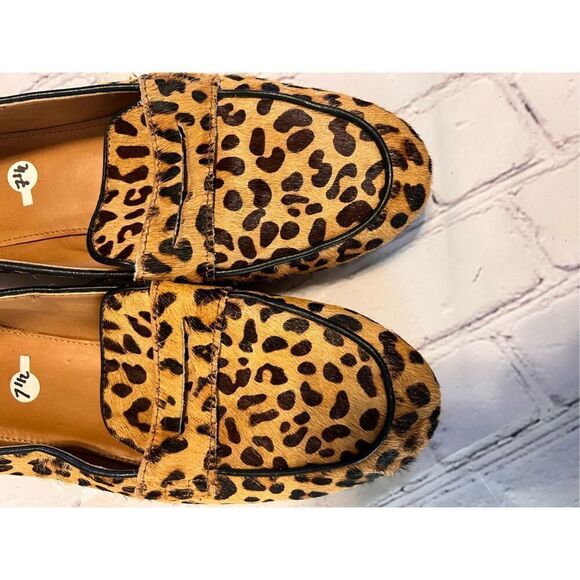 J. Crew 7.5 Calf Hair Penny Loafers Animal Print Cheetah Leopard Closet Staple - Picture 7 of 11